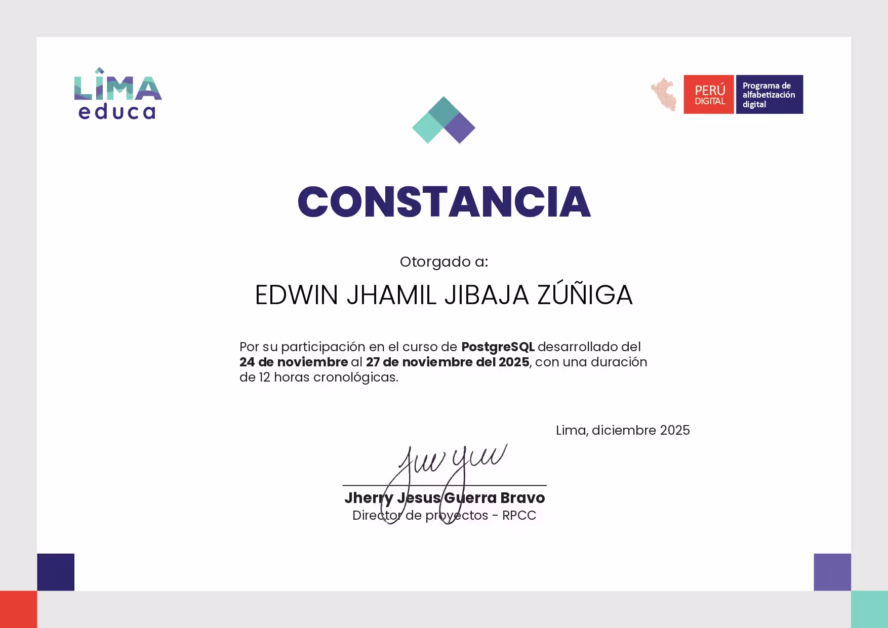Constancia de participación Skill — Curso PostgreSQL